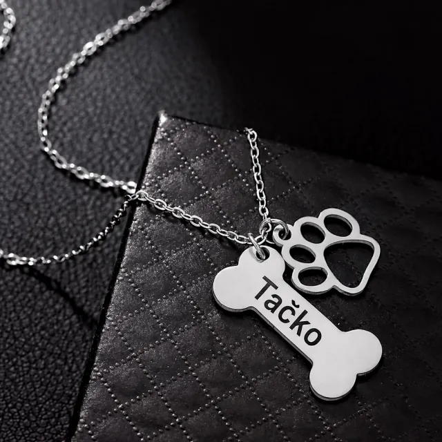 Personalizirana ogrlica s kostjo in tačko ter osebno gravuro